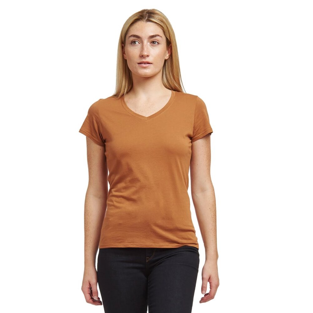Mott & Bow Fitted V-Neck Marcy Tee in Cardamon (rust) Size XL